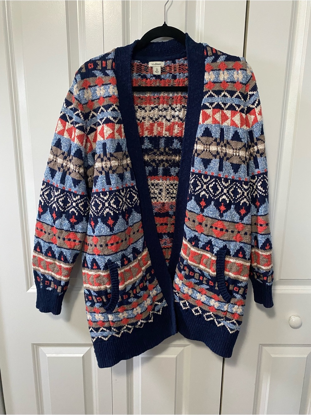 L.L. Bean Navy Multi-Color Fair Isle Open Cardigan - Picture 1 of 8
